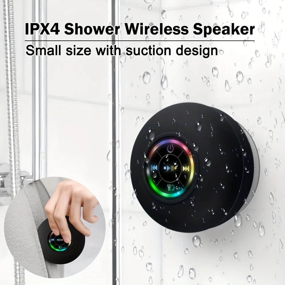 Mini Portable Waterproof Bluetooth Speaker, LED, Large Suction Cup, Outdoor Sports, Bathroom Wireless