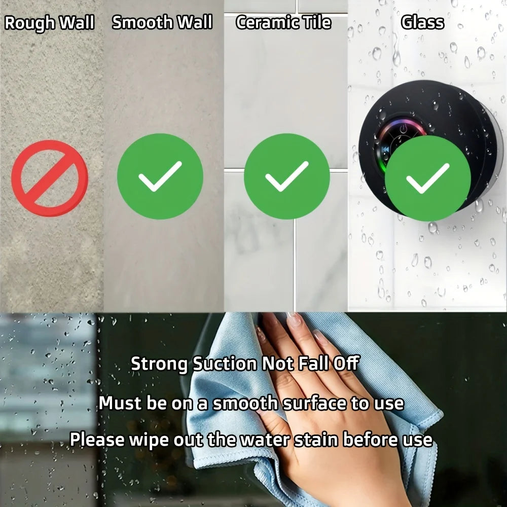 Mini Portable Waterproof Bluetooth Speaker LED Large Suction Cup Outdoor Sports Bathroom Wireless 4