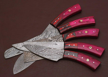 Handmade Damascus Steel Chef Knife Set With Pakka Wood Handle  Sheath 1