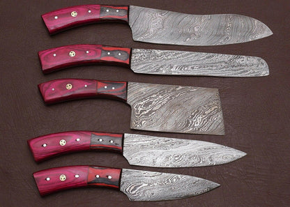 Handmade Damascus Steel Chef Knife Set with Pakka Wood Handle & Sheath