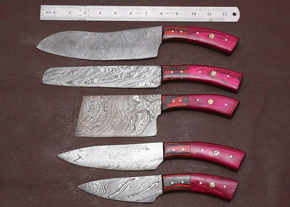 Handmade Damascus Steel Chef Knife Set With Pakka Wood Handle  Sheath 2