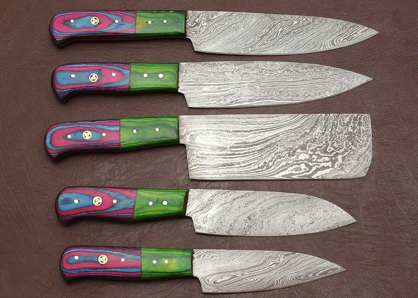 Premium Handmade Damascus Chef Knife Set with Pakka Wood Handles & Sheath