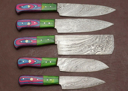 Premium Handmade Damascus Chef Knife Set with Pakka Wood Handles & Sheath
