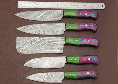 Premium Handmade Damascus Chef Knife Set With Pakka Wood Handles  Sheath 2