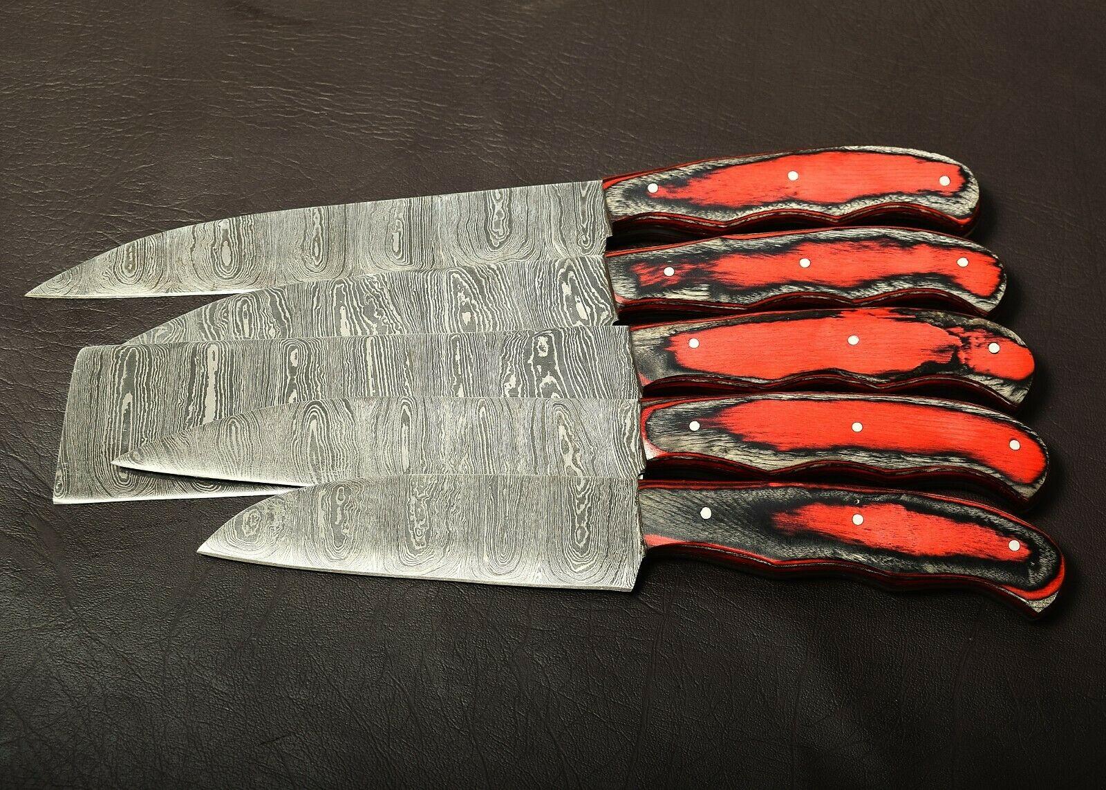 Professional Damascus Steel Kitchen Knife Set  Handmade With Pakka Wood Handle 1
