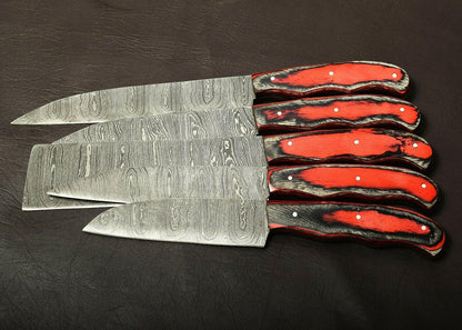Professional Damascus Steel Kitchen Knife Set  Handmade With Pakka Wood Handle 1