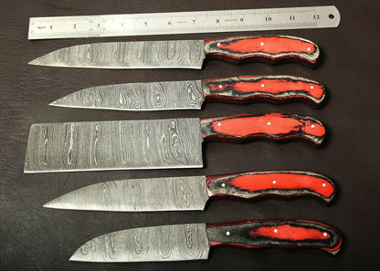 Professional Damascus Steel Kitchen Knife Set  Handmade With Pakka Wood Handle 3