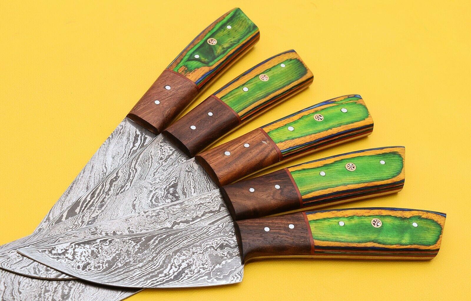 HandForged Damascus Chef Knives Set  512 Layers Steel  Leather Sheath 3