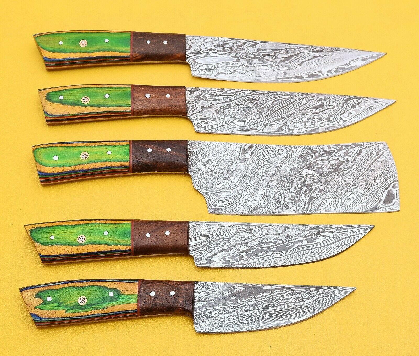 Hand-Forged Damascus Chef Knives Set | 512 Layers Steel & Leather Sheath