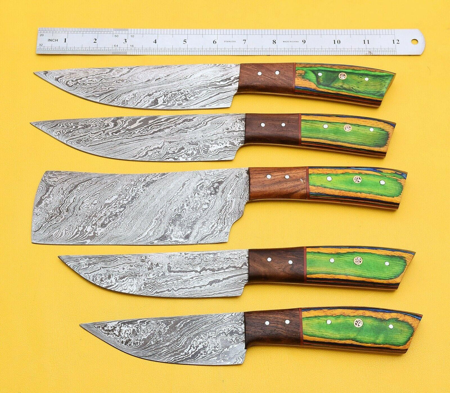 HandForged Damascus Chef Knives Set  512 Layers Steel  Leather Sheath 1