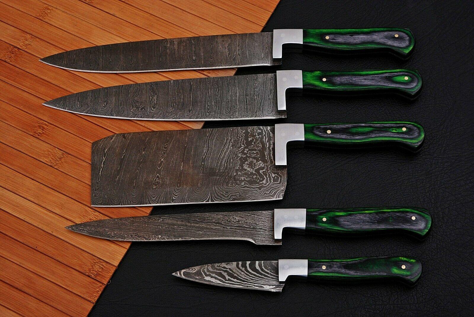 Handmade D2 Steel Chef Knife Set  Etching Blade With Wood Handle 3