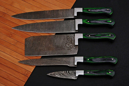 Handmade D2 Steel Chef Knife Set  Etching Blade With Wood Handle 3