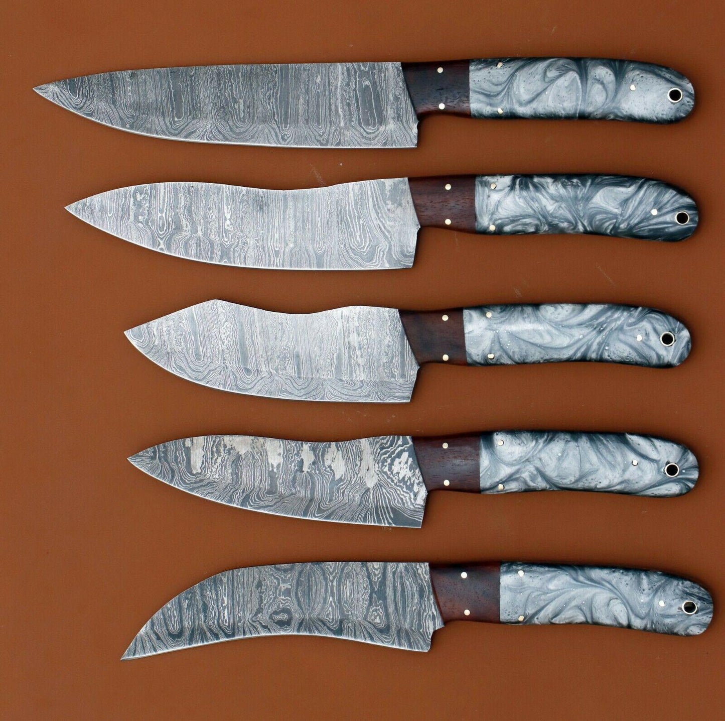 Handmade Damascus Chef Knife Set Of 5  Resin Art Handle Kitchen Knives 1