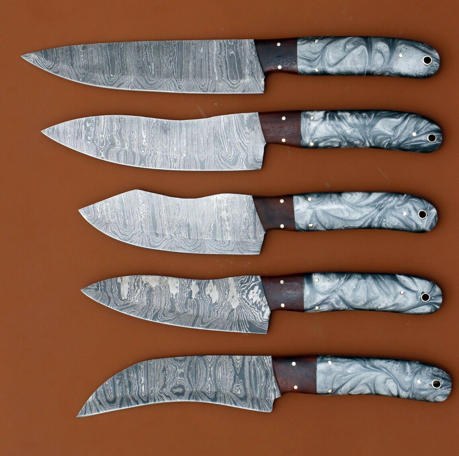 Handmade Damascus Chef Knife Set Of 5  Resin Art Handle Kitchen Knives 1