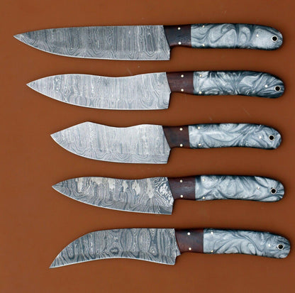 Handmade Damascus Chef Knife Set Of 5  Resin Art Handle Kitchen Knives 1