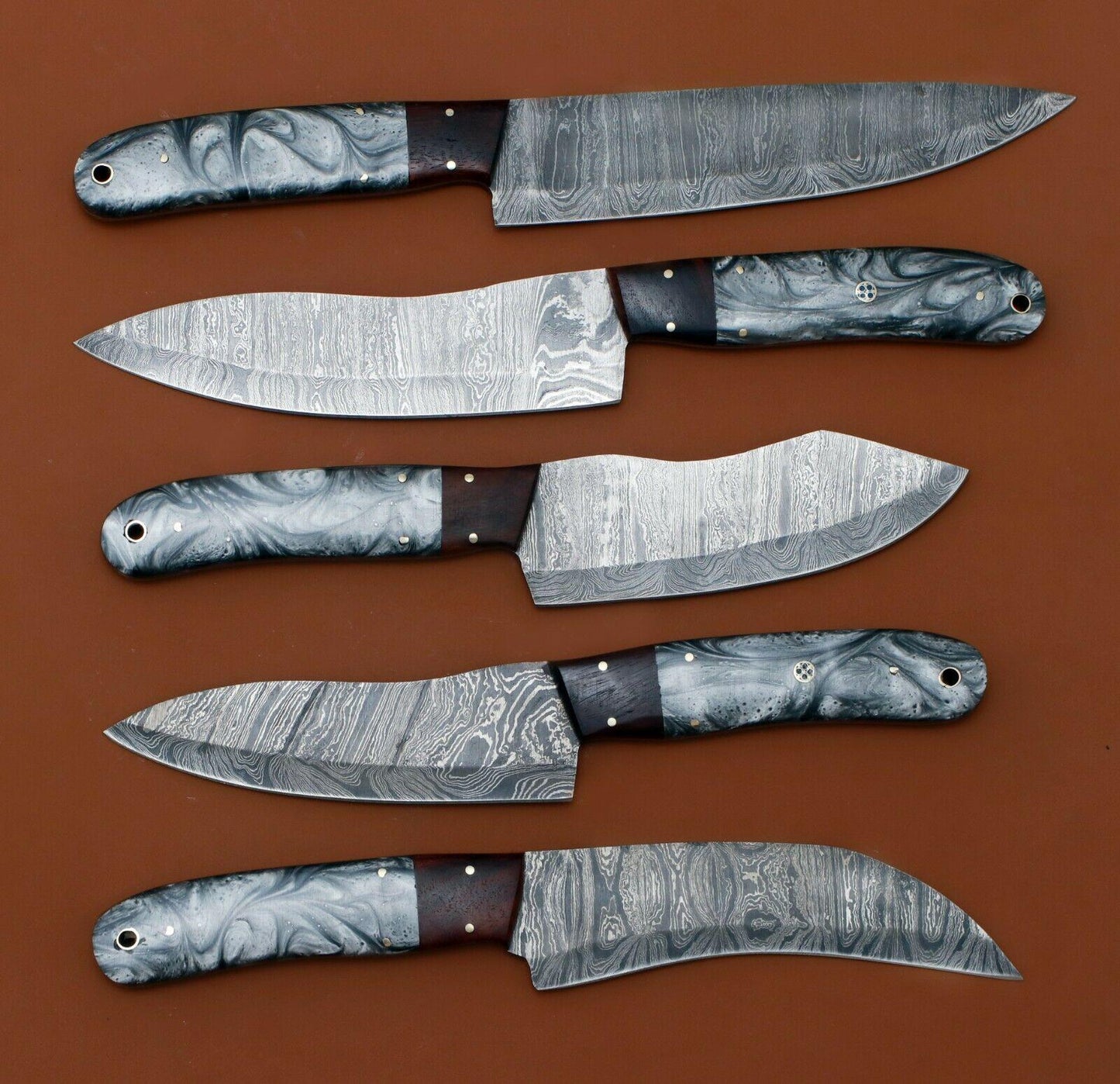 Handmade Damascus Chef Knife Set Of 5  Resin Art Handle Kitchen Knives 2