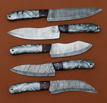 Handmade Damascus Chef Knife Set Of 5  Resin Art Handle Kitchen Knives 2