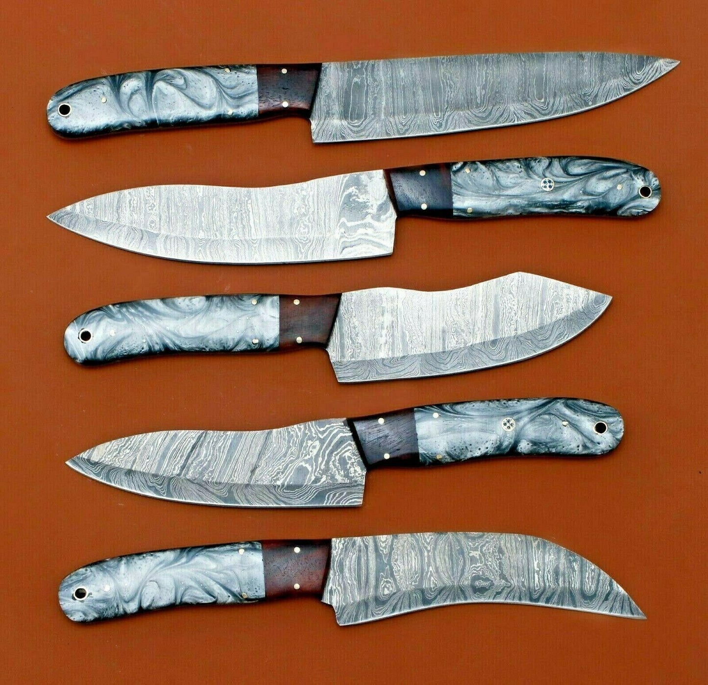 Handmade Damascus Chef Knife Set Of 5  Resin Art Handle Kitchen Knives 3
