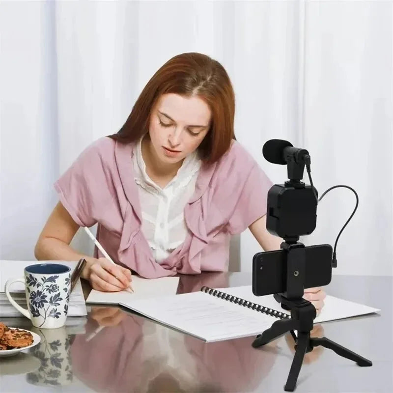 LED Fill Light, Smartphone Vlogging Kit, Tripod, Phone Holder, Mini Microphone, Starter for YouTube TikTok Video