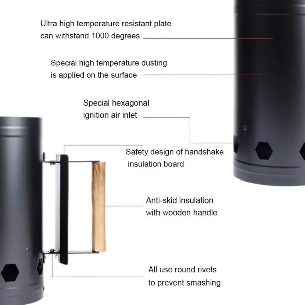 HeavyDuty Charcoal Starter Bucket  Quick Ignition Cylinder For Outdoor BBQ Grilling  Camping 5