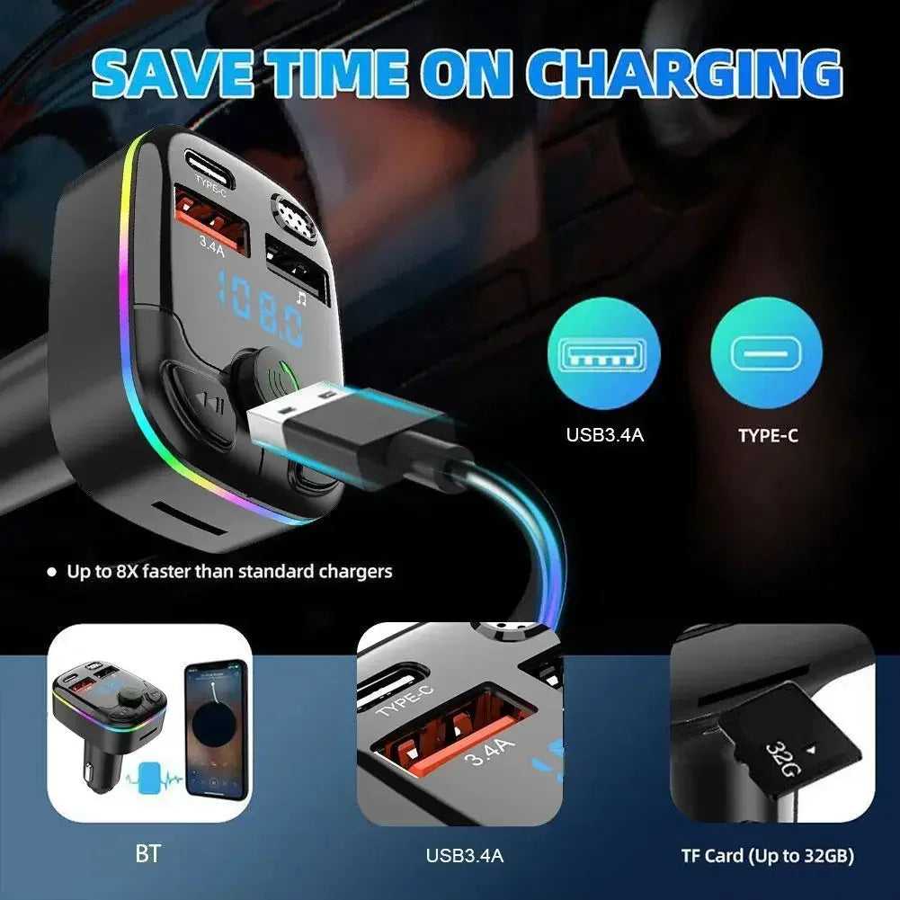 Wireless Car Bluetooth 50 FM Transmitter Adapter Mic Audio Receiver Auto MP3 Player Dual USB Fast C 1