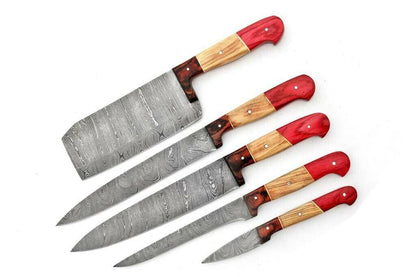 Handmade Damascus 5-Piece Chef Knife Set | Dollar Wood Handle