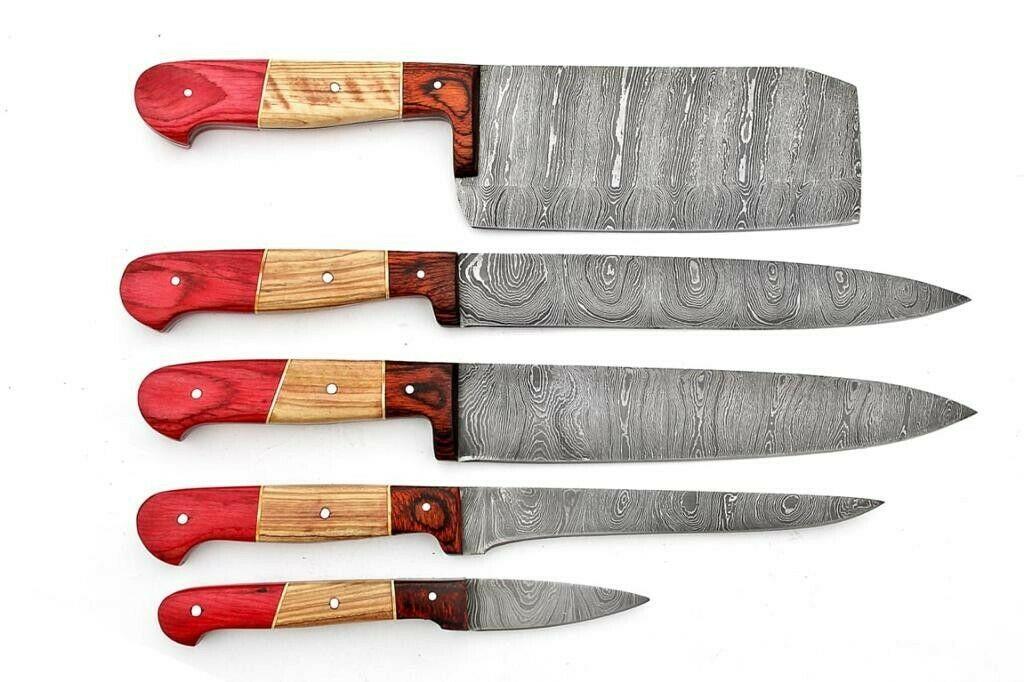 Handmade Damascus 5Piece Chef Knife Set  Dollar Wood Handle 1