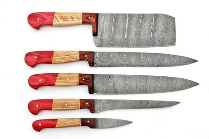 Handmade Damascus 5Piece Chef Knife Set  Dollar Wood Handle 1
