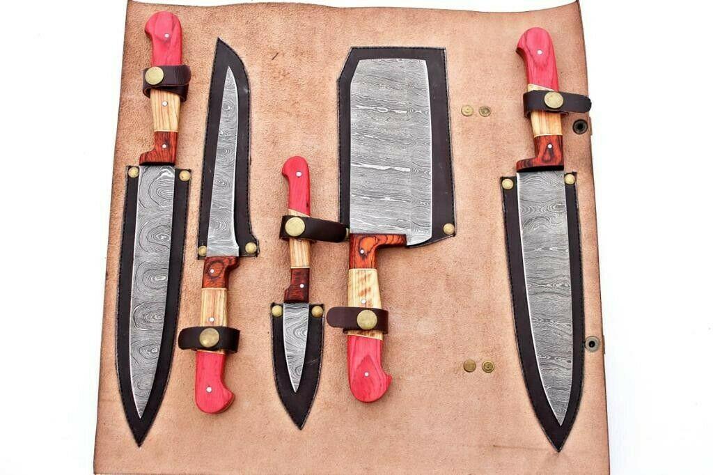 Handmade Damascus 5Piece Chef Knife Set  Dollar Wood Handle 2