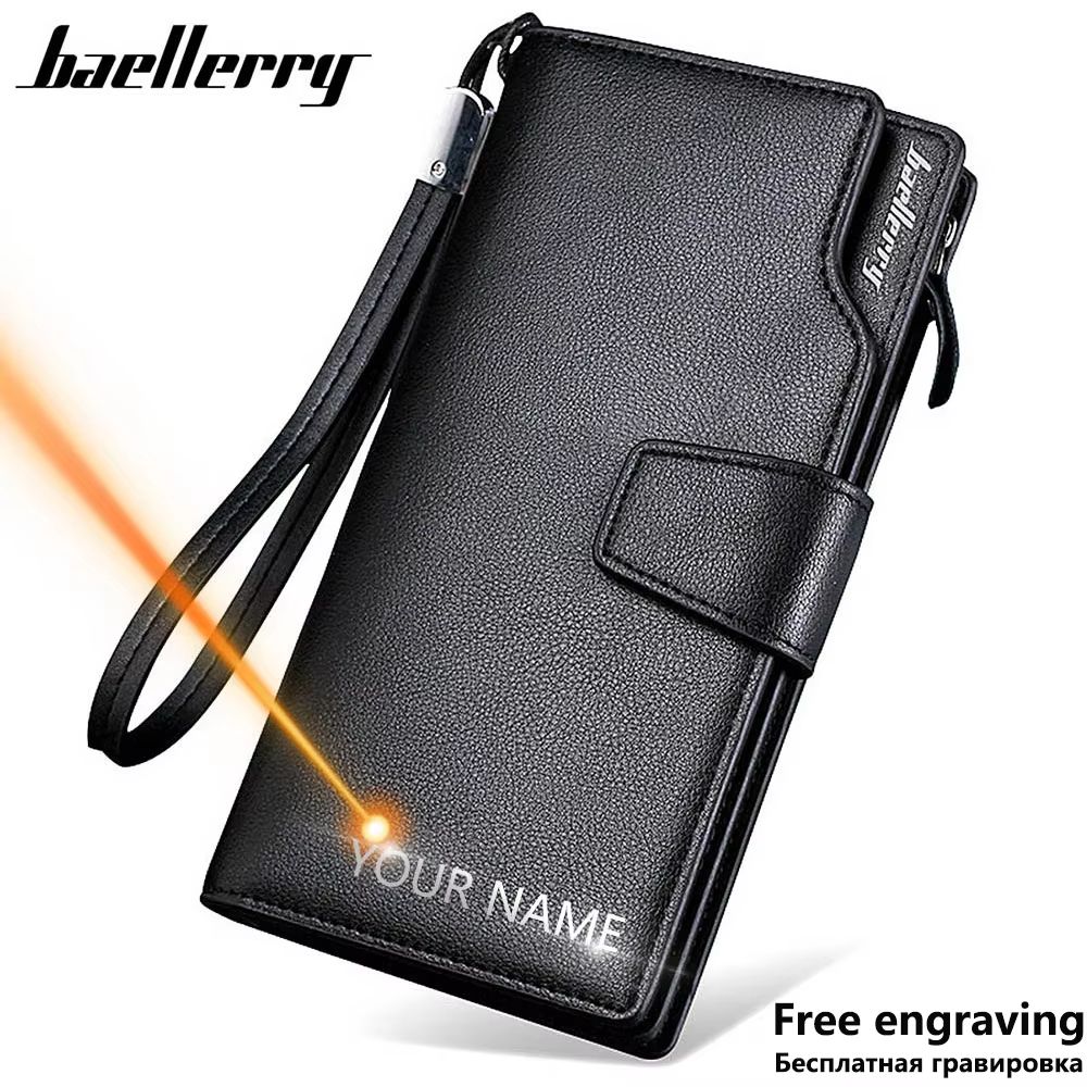 Baellerry Long Men's Wallet – Large Capacity PU Leather Zipper Purse & Card Holder