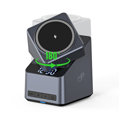 Auto Rotation Magnetic 4 in 1 Wireless Charger with Clock, iPhone, Apple Watch, AirPods