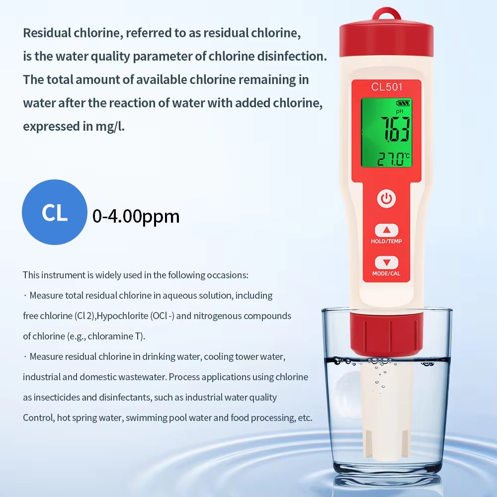 5in1 Digital Chlorine Meter Pen  MultiFunction PH ORP CL2 H2  Temperature Water Quality Tester For  5