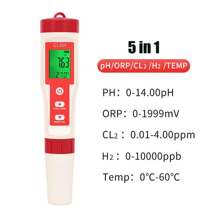 5in1 Digital Chlorine Meter Pen  MultiFunction PH ORP CL2 H2  Temperature Water Quality Tester For  7