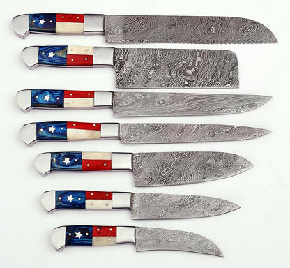 LOT OF 07 Handmade Damascus Steel Kitchen Knives – Full Tang Professional Knife Set