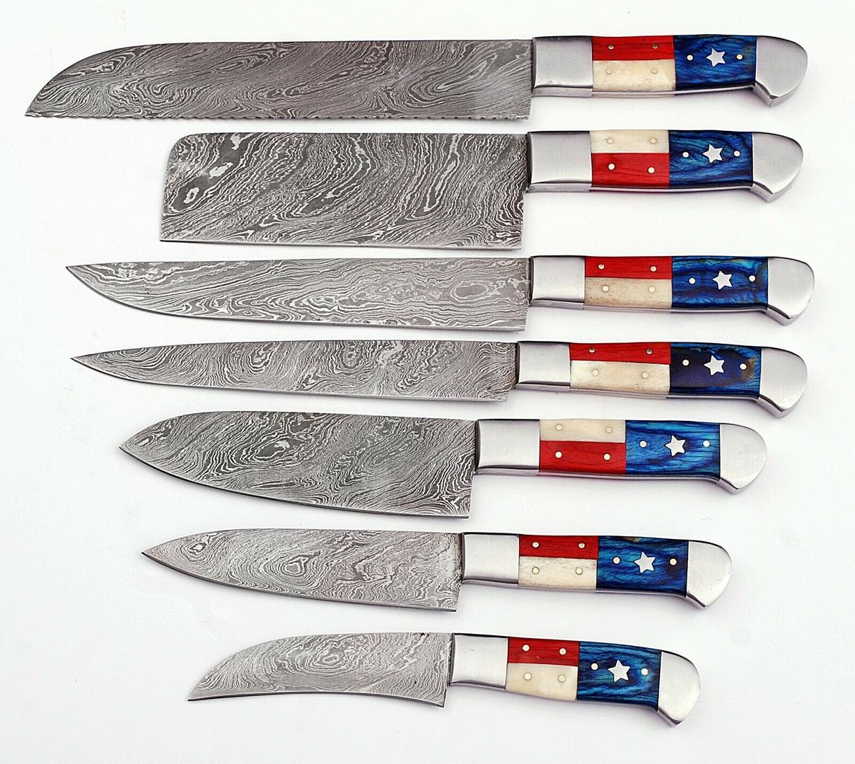 LOT OF 07 Handmade Damascus Steel Kitchen Knives  Full Tang Professional Knife Set 1