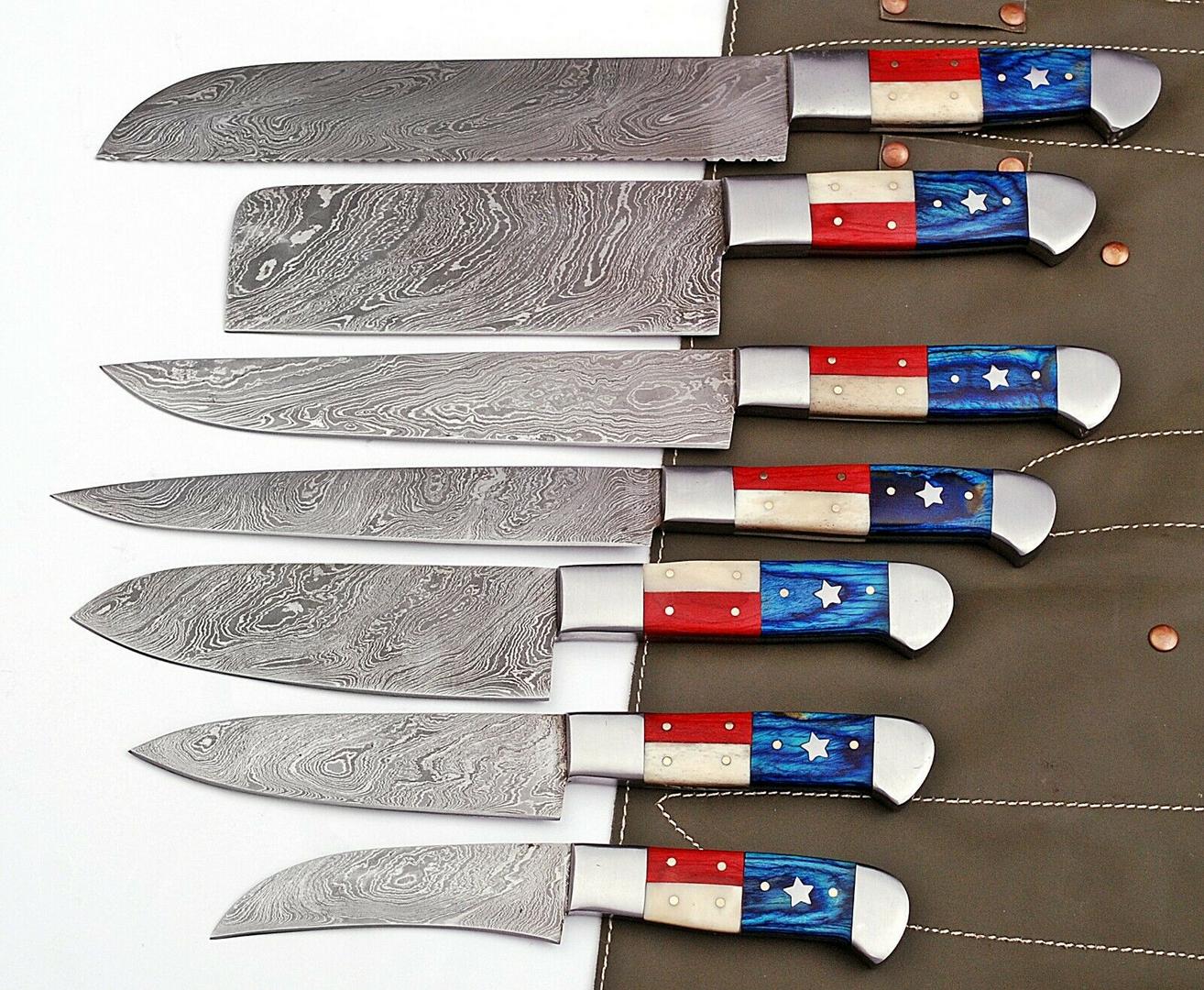 LOT OF 07 Handmade Damascus Steel Kitchen Knives  Full Tang Professional Knife Set 2