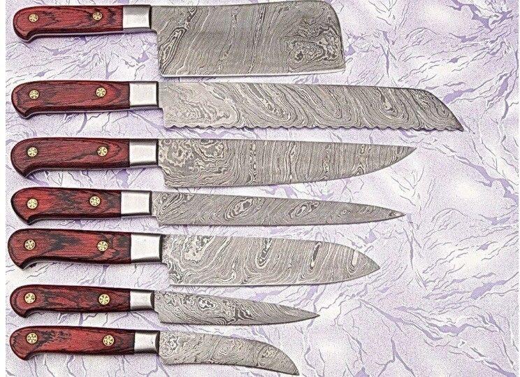 LOT OF 07 Handmade Damascus Steel Kitchen Knifes – Full Tang Professional Knife Set