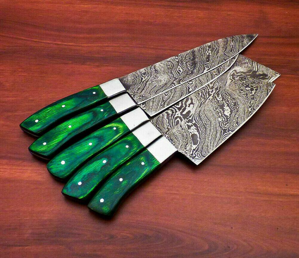 Lot Of 5 Handmade Damascus Steel Chef Knife Set  Full Tang Kitchen Knives With Hardwood Handle 1