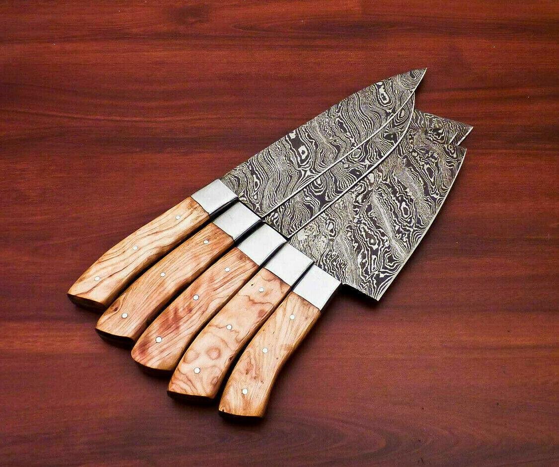 Custom Handmade Damascus Chef Knives Set Of 5  Professional Kitchen Knife Collection 1