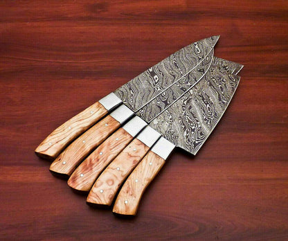 Custom Handmade Damascus Chef Knives Set Of 5  Professional Kitchen Knife Collection 1