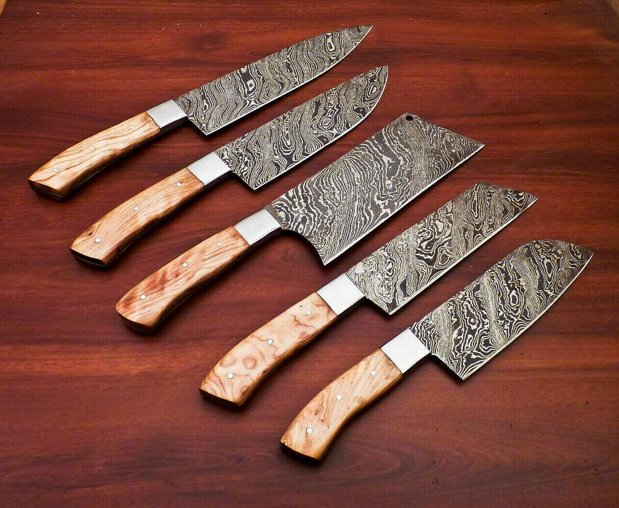 Custom Handmade Damascus Chef Knives Set Of 5  Professional Kitchen Knife Collection 2