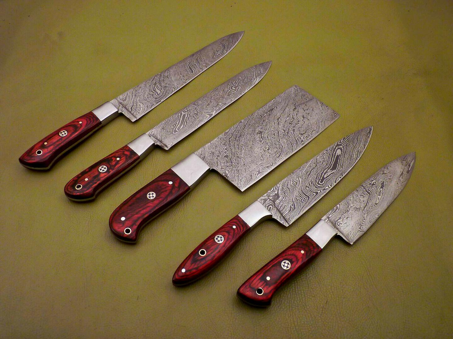 Full Tang Damascus Steel Chef Knife Set  Handmade 5Piece Kitchen Knives Collection 1