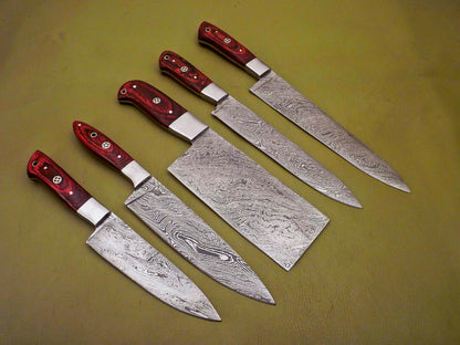 Full Tang Damascus Steel Chef Knife Set  Handmade 5Piece Kitchen Knives Collection 2