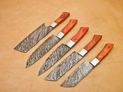 Custom Damascus Steel Chef Knife Set  Handmade 5Piece Kitchen  Cooking Knives 1