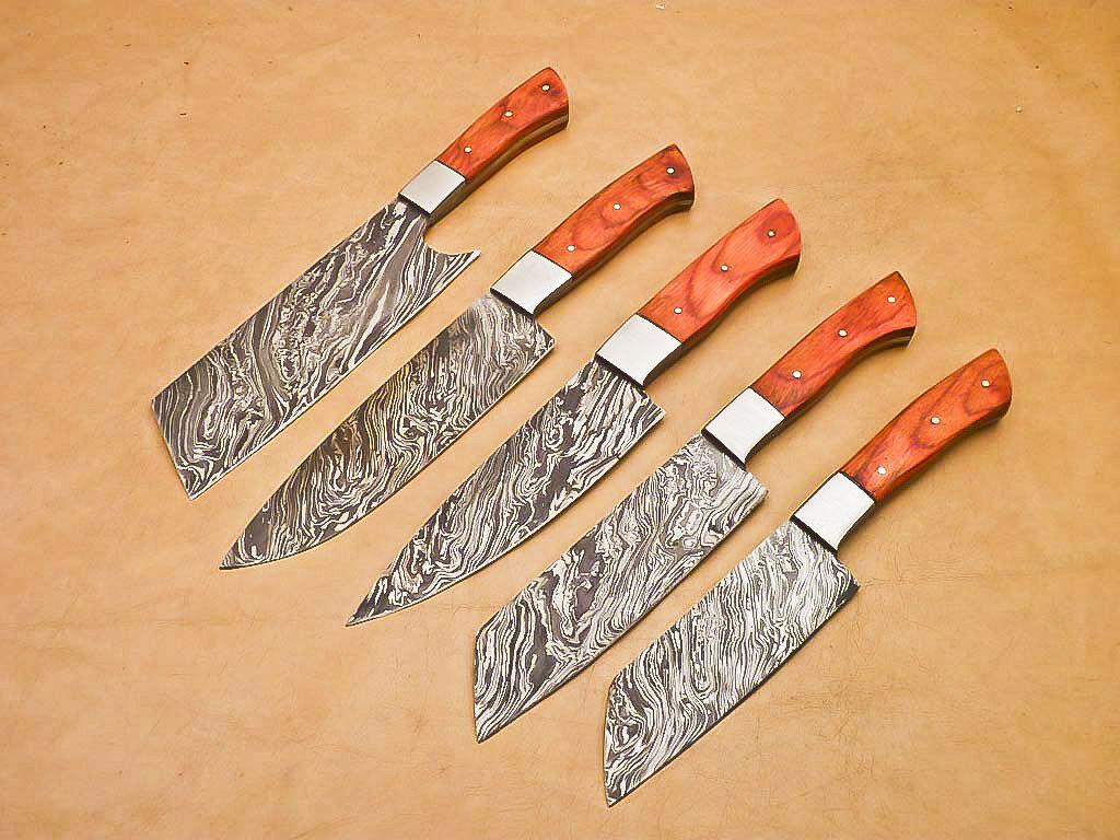 Custom Damascus Steel Chef Knife Set  Handmade 5Piece Kitchen  Cooking Knives 2