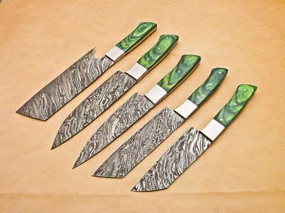 Damascus Steel Professional Chef Knives Set Of 5  Handmade Kitchen Knife Collection 2