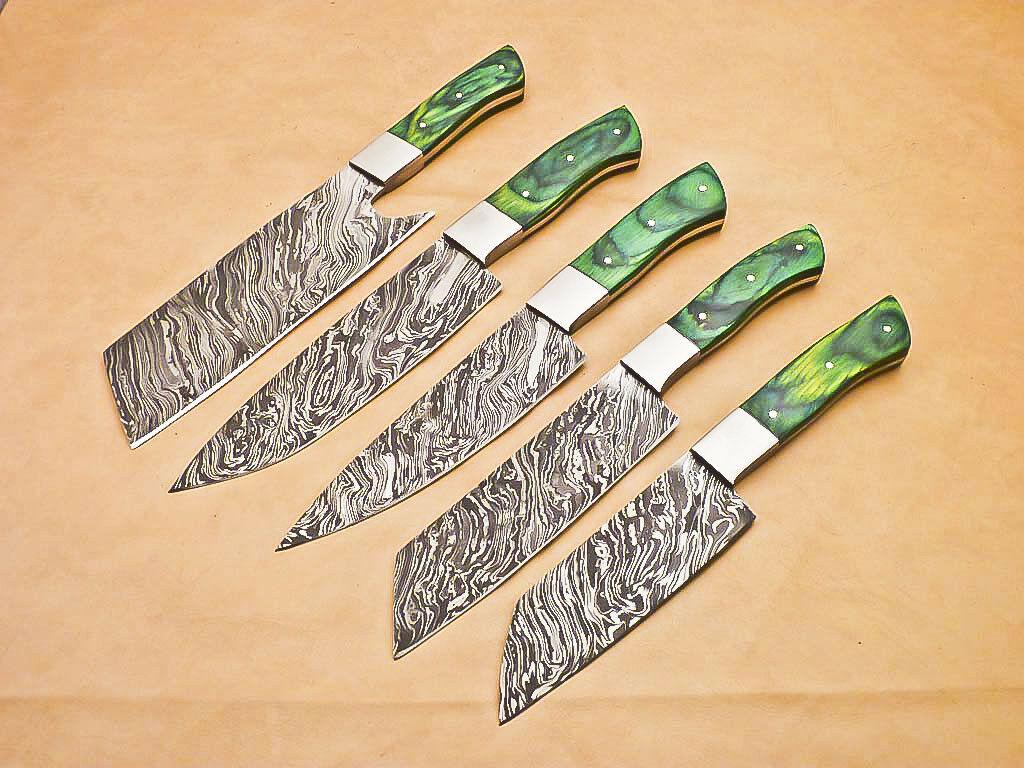 Damascus Steel Professional Chef Knives Set of 5 | Handmade Kitchen Knife Collection