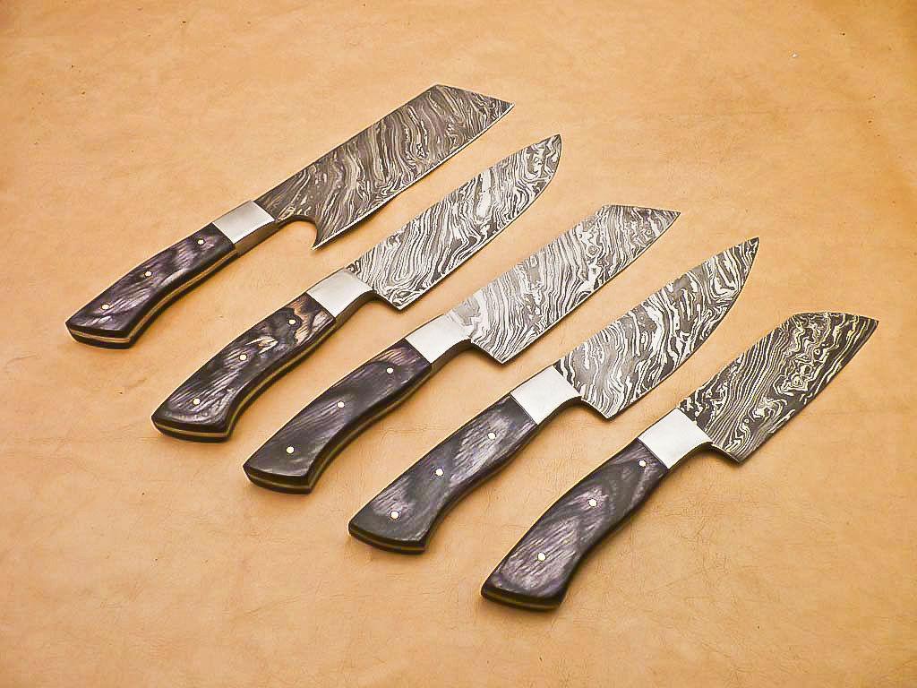 Handmade Damascus Steel Chef Knife Collection  5Piece Kitchen Knife Set Gift 1