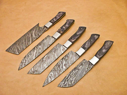 Handmade Damascus Steel Chef Knife Collection  5Piece Kitchen Knife Set Gift 2