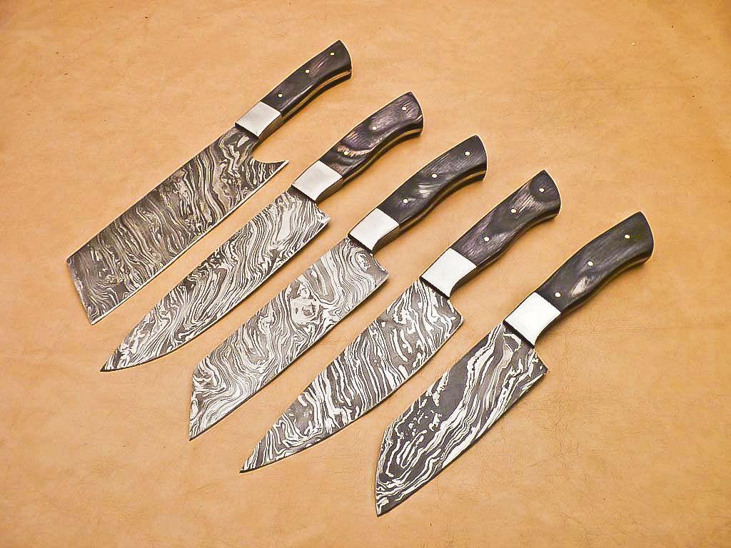 Handmade Damascus Steel Chef Knife Collection  5Piece Kitchen Knife Set Gift 3